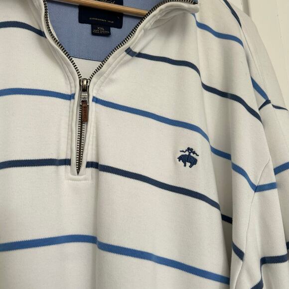 Brooks Brothers Stripe 1/4 Zip Knit Sweater Mens XXL Blue White Preppy Classic - Picture 3 of 9